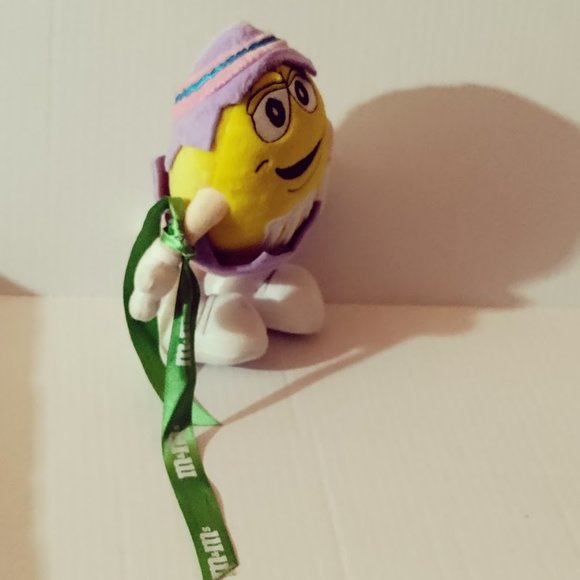 M & M 2001 Yellow Plush in Easter Egg Costume with bendable arms and legs - Picture 2 of 4